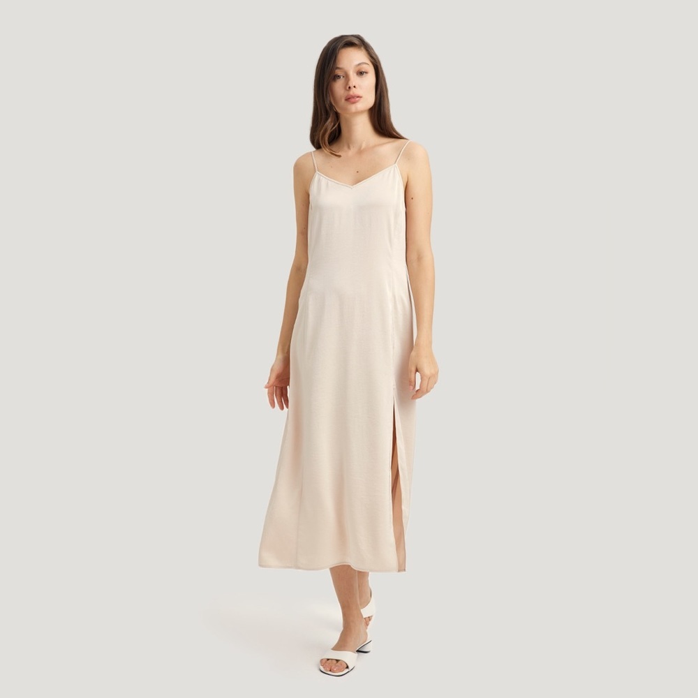 NEW Nap Sleepwear Ivory Side Slit Satin Slip Midi Dress